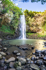 Waterfall into a pool, Secret Falls, Wailua River, Kauai