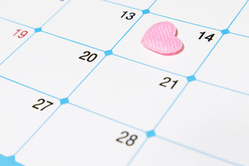 St. Valentine's day background, Pink hearts with white february calendar.