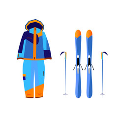 Ski and snowboarding equipment. Flat vector illustration. Winter banner design. Vector graphics.