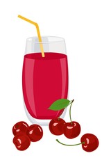 Cherry juice. A glass of cherry juice and cherries. Vector illustration on white background