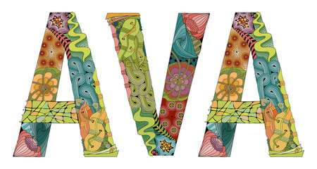 Female name AVA. Vector decorative zentangle object