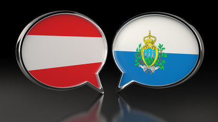 Austria and San Marino flags with Speech Bubbles. 3D illustration