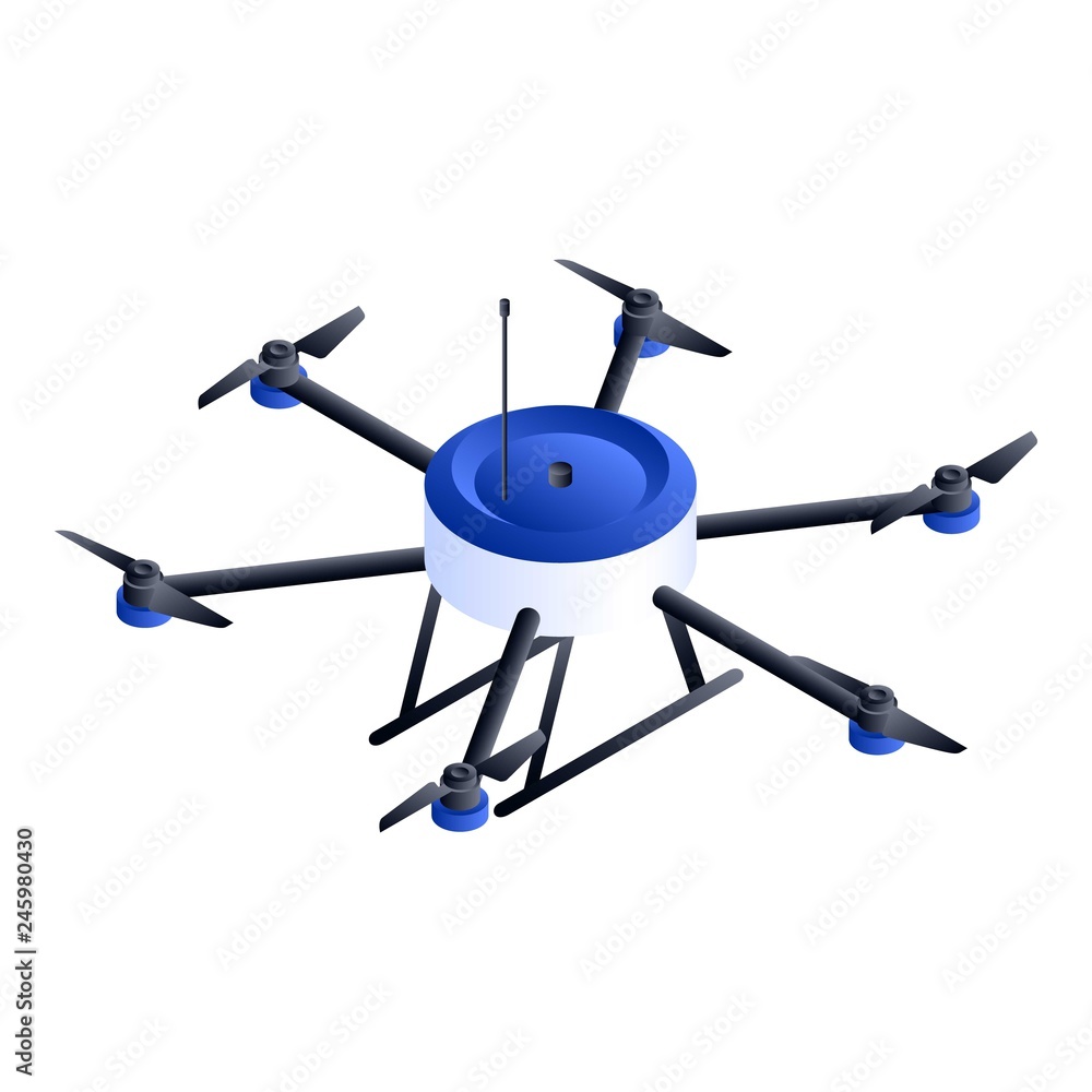 Poster small hexacopter drone icon. isometric of small hexacopter drone vector icon for web design isolated