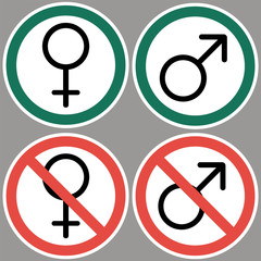 For men and women, Prohibition and permission to enter. A sign identifying gender differences, limiting presence in a given territory.