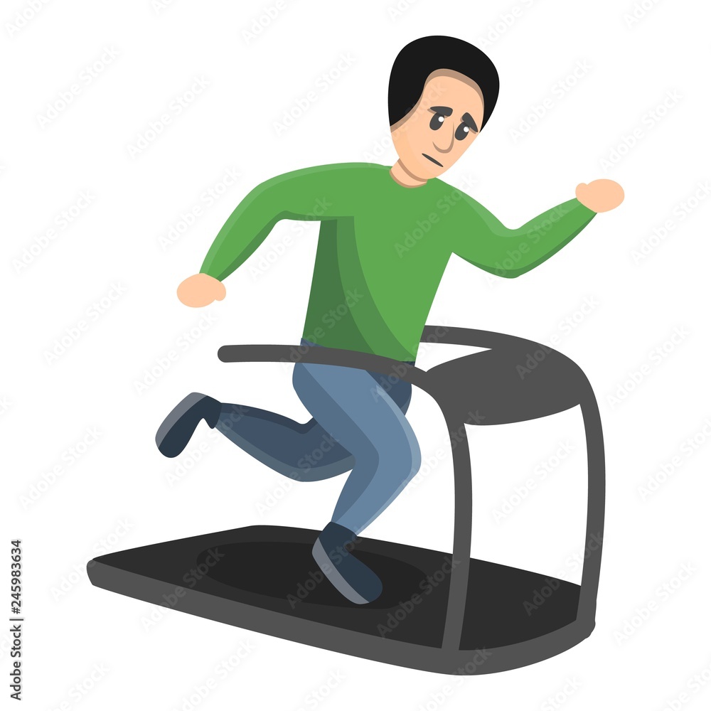 Poster boy running at treadmill icon. cartoon of boy running at treadmill vector icon for web design isolat