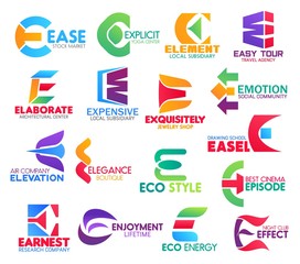 Business icons, letter E, corporate identity
