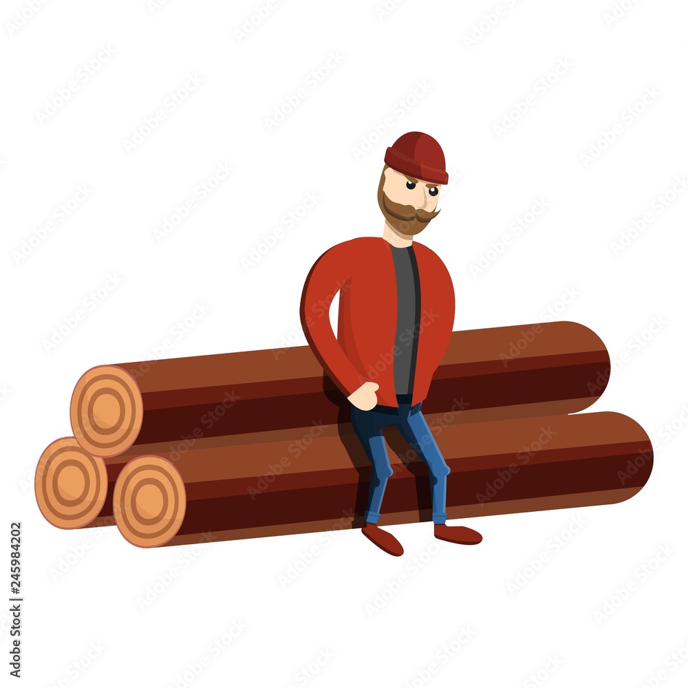 Poster lumberjack on log stack icon. cartoon of lumberjack on log stack vector icon for web design isolated
