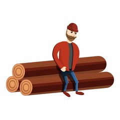 Lumberjack on log stack icon. Cartoon of lumberjack on log stack vector icon for web design isolated on white background