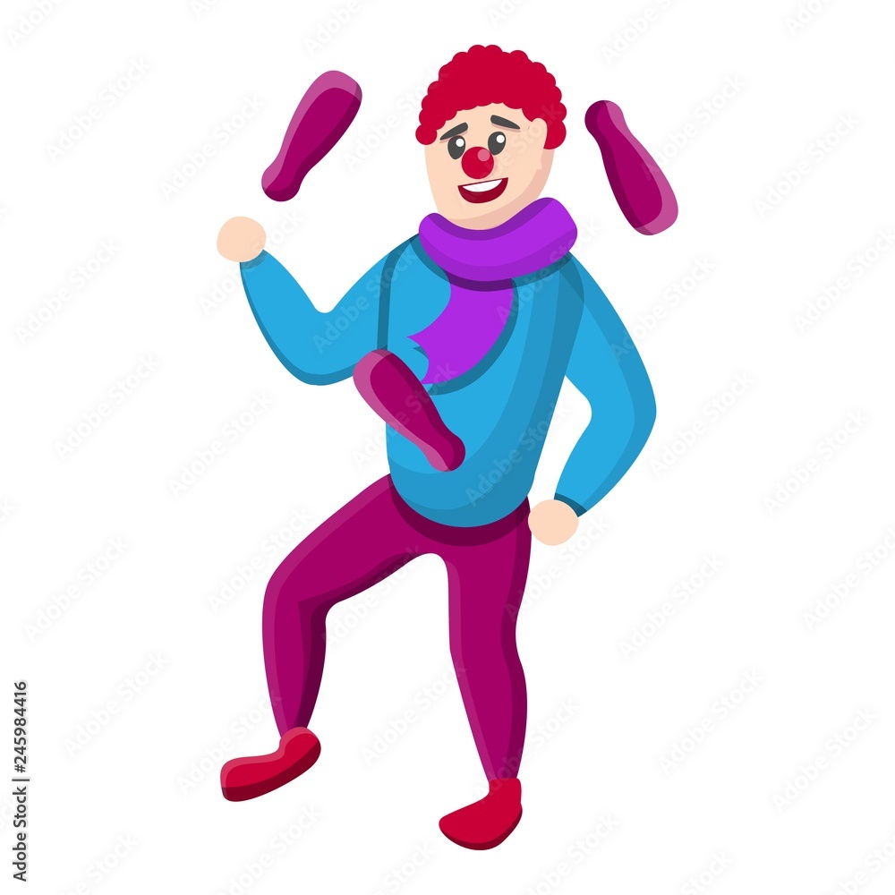Poster clown juggles icon. cartoon of clown juggles vector icon for web design isolated on white background