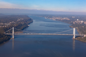 George Washington bridge in New York in USA. Aerial helicopter view. General view