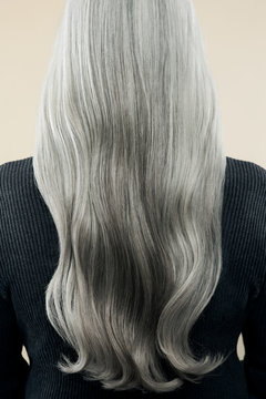 Rear view of woman with gray hair