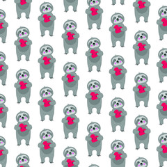 sloth pattern with red hearts