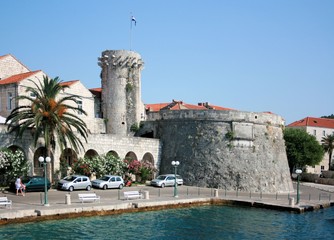 wall and tower in Korcula, Croatia