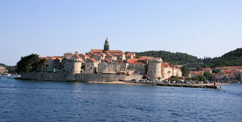 Fototapeta na wymiar view on Korcula, Croatia, taken from the boat