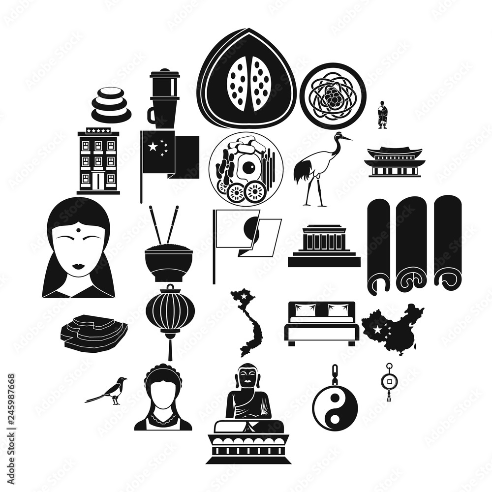 Poster oriental icons set. simple set of 25 oriental vector icons for web isolated on white background