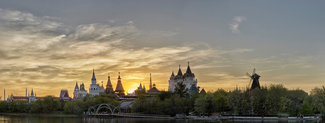 Izmailovsky Kremlin Kremlin in Izmailovo , Moscow, Russia on the sun dusk. Is one of the most interesting city landmarks