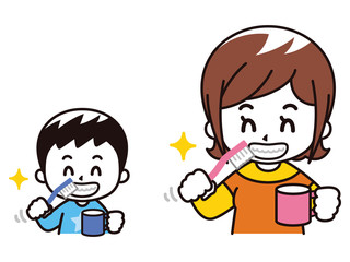 歯磨きをする親子