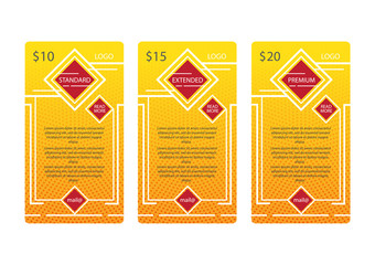 Three tariffs. interface for the site. Price list, hosting plans and web boxes banners design.Business advertising.