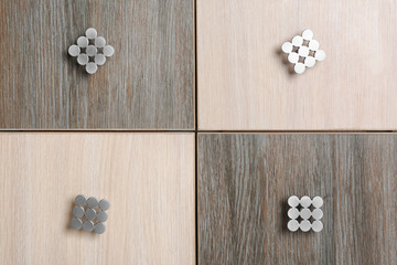 Stylish chest of drawers as background. Furniture for wardrobe room