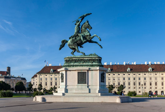 horse and rider statue of archduke Karl in vienna at the Heldenplatz