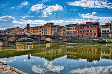 Fototapeta na wymiar Bridge Over The Arno River In Florence