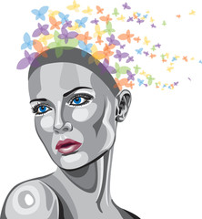 WOMAN METALLIC FACE WITH BUTTERFLIES 2