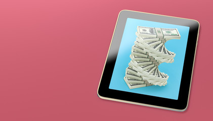 Generic Tablet displaying a spiral made of dollar banknotes - 3D Rendering 