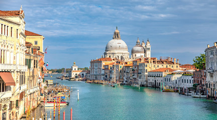 Italy beauty, Grand canal and cathedral Santa Maria della Salute taken from Academia bridge in Venice, Venezia