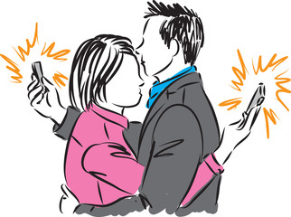 communication trouble couple with cellphones illustration