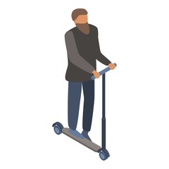 Hipster man on scooter icon. Isometric of hipster man on scooter vector icon for web design isolated on white background