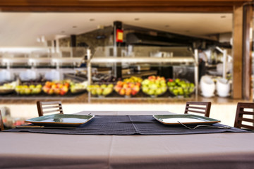 Table background and restaurant interior 
