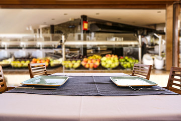Table background and restaurant interior 