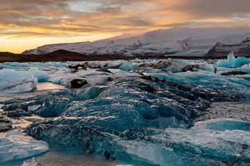 Ice floes on Jokulsarlon lake, a famous glacier lagoon in Vatnajokull National Park, Iceland