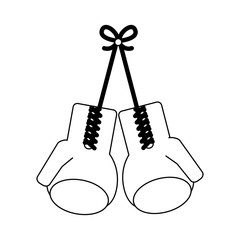 Boxing gloves tied symbol black and white