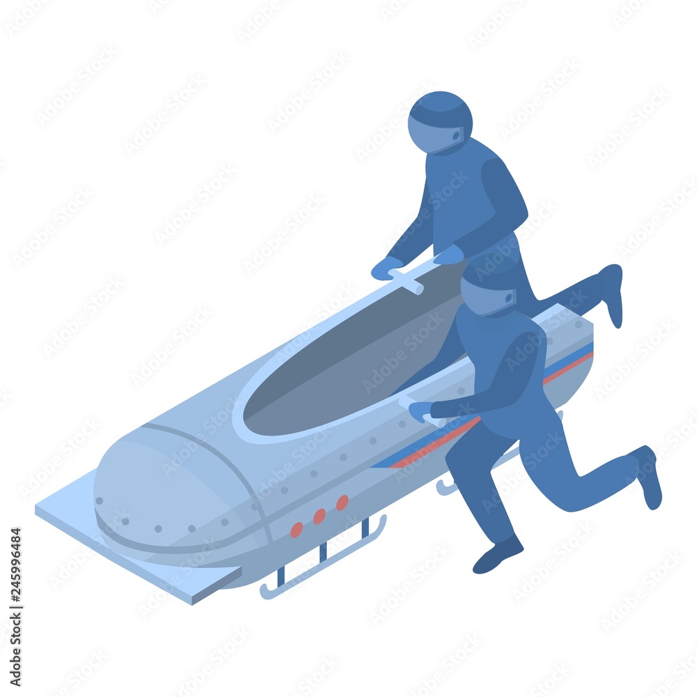 Poster running men bobsleigh icon. isometric of running men bobsleigh vector icon for web design isolated o