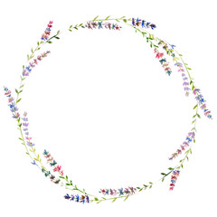 lavender wreath Provence style, lilac watercolor illustration
