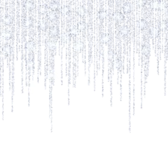 Foto op Plexiglas Vector falling in lines silver glitter confetti dots rain. Garland lights isolated on white background. Sparkling glitter border, party tinsels shimmer, holiday background design, festive frame © Oksana Kumer