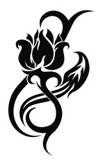 Black flower tribal tattoo pattern on white background. Vector illustration