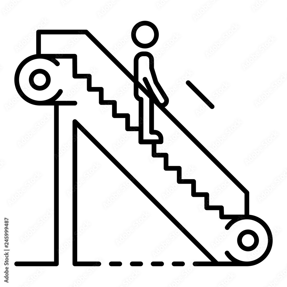 Poster man escalator down icon. outline man escalator down vector icon for web design isolated on white bac