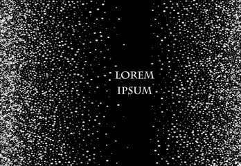 Falling glitter confetti. Vector silver dust, explosion on black background. Sparkling glitter border, festive frame.