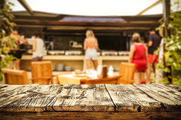 Table background and restaurant interior 