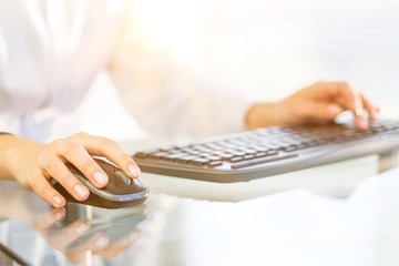 Female hands with smartphone, close-up view