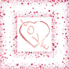 Heart on pink glitter for makeup isolated on white background, space for text