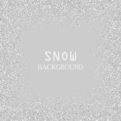 Falling glitter confetti. Vector silver dust, explosion on grey background. Sparkling glitter border, festive frame.