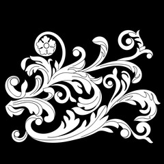 Black vintage baroque ornament, corner. Retro pattern antique style acanthus.