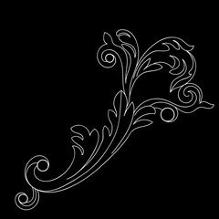 Black vintage baroque ornament, corner. Retro pattern antique style acanthus.