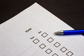 Abstimmung-Mehrere Auswahlfelder JA Nein in englischer Sprache