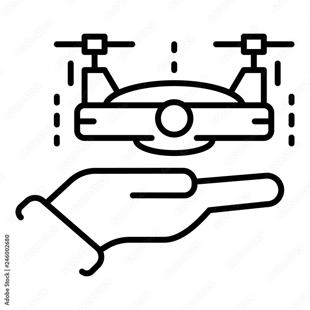 Poster drone on hand icon. outline drone on hand vector icon for web design isolated on white background