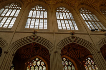 Interiour of Bath Abbey, an Anglican parish church and former Benedictine monastery in Bath, founded in the 7th century