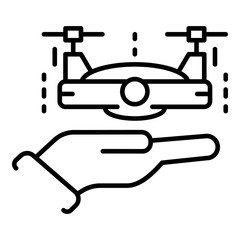 Drone on hand icon. Outline drone on hand vector icon for web design isolated on white background